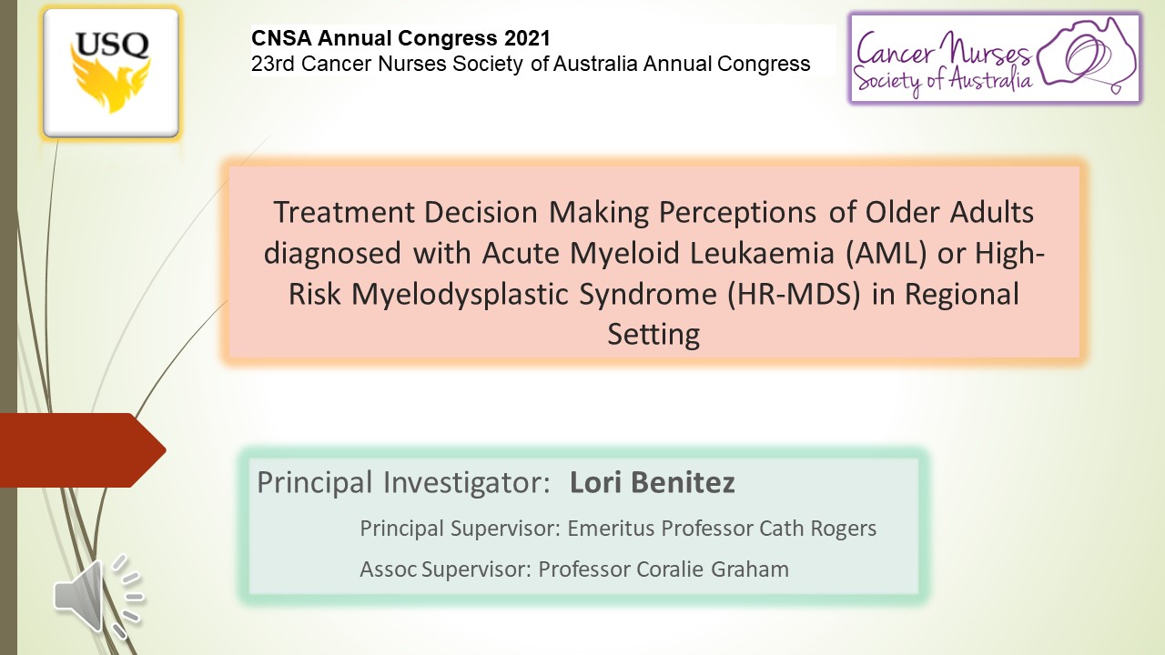 Treatment Decision Making Perception of Older Adults diagnosed with Acute Myeloid (AML) or High-Risk Myelodysplastic Syndrome (Hr MDS) in Regional Setting